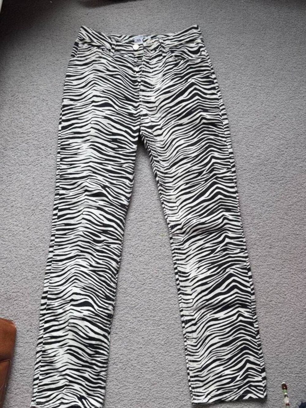 Zara Zebra Print Straight Leg Jeans